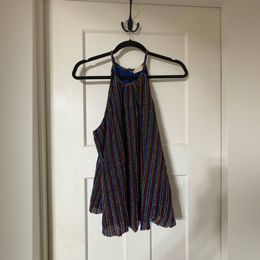 Altar’d State Rainbow Glitter Striped Halter Tank Top